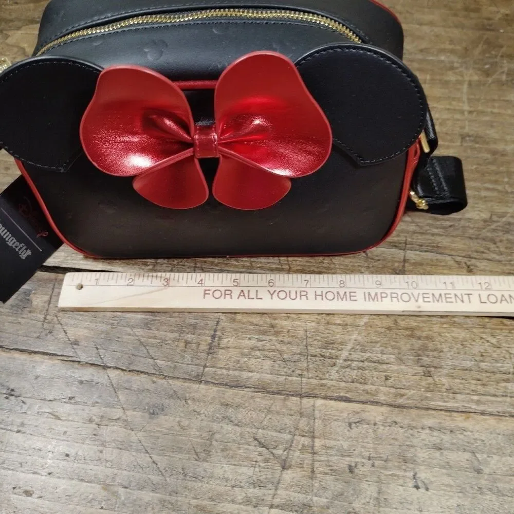 Loungefly Disney Minnie Mouse Purse Black Red Bow Ears Crossbody Bag NWT